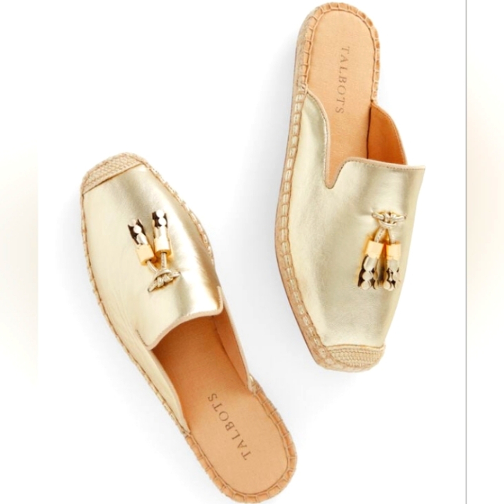 TALBOTS Lizzy Metallic Nappa Espadrille SlipOn Slide Mules NWT